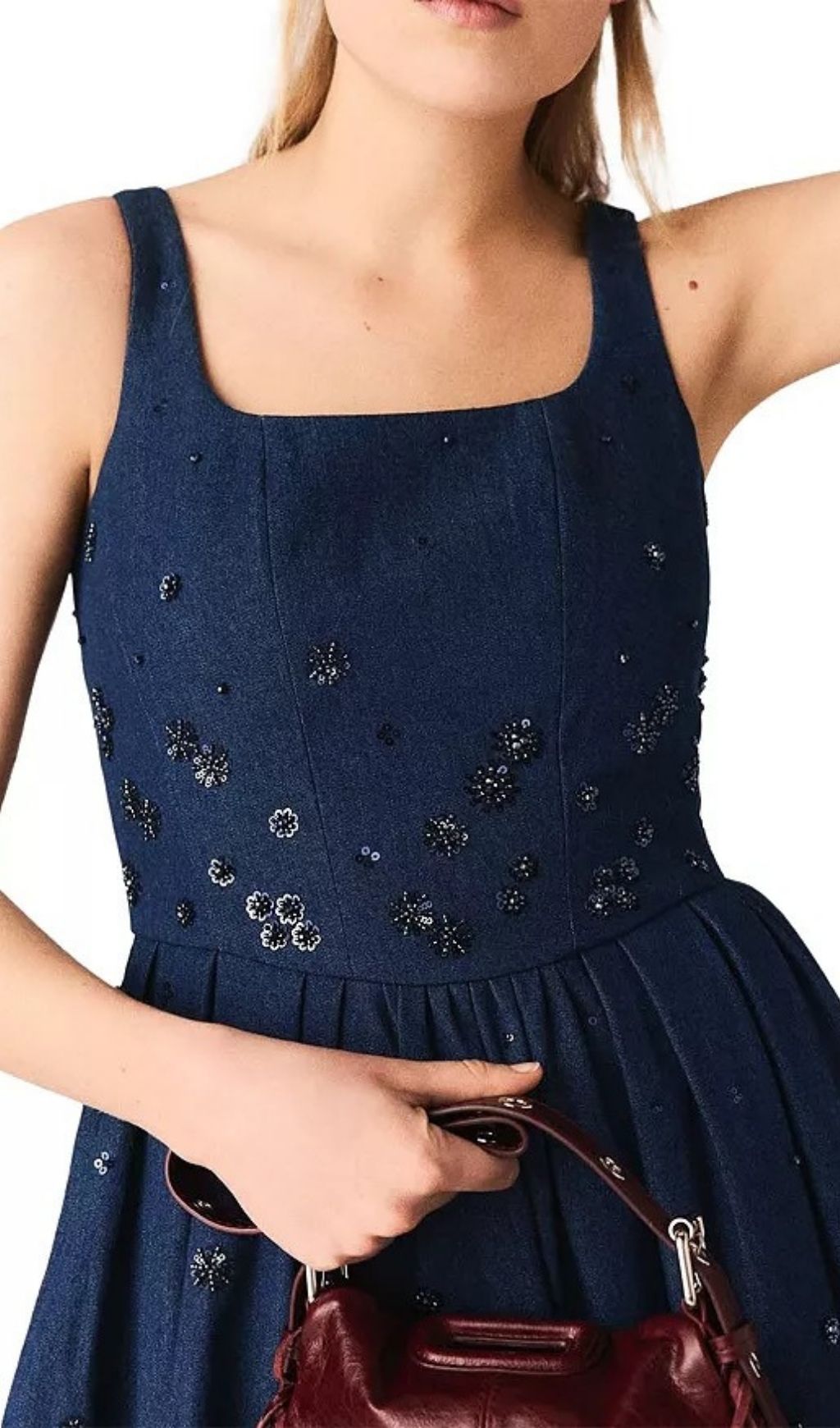 Flared Embroidered Denim Dress Flowering Girl