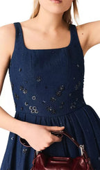 Flared Embroidered Denim Dress Flowering Girl