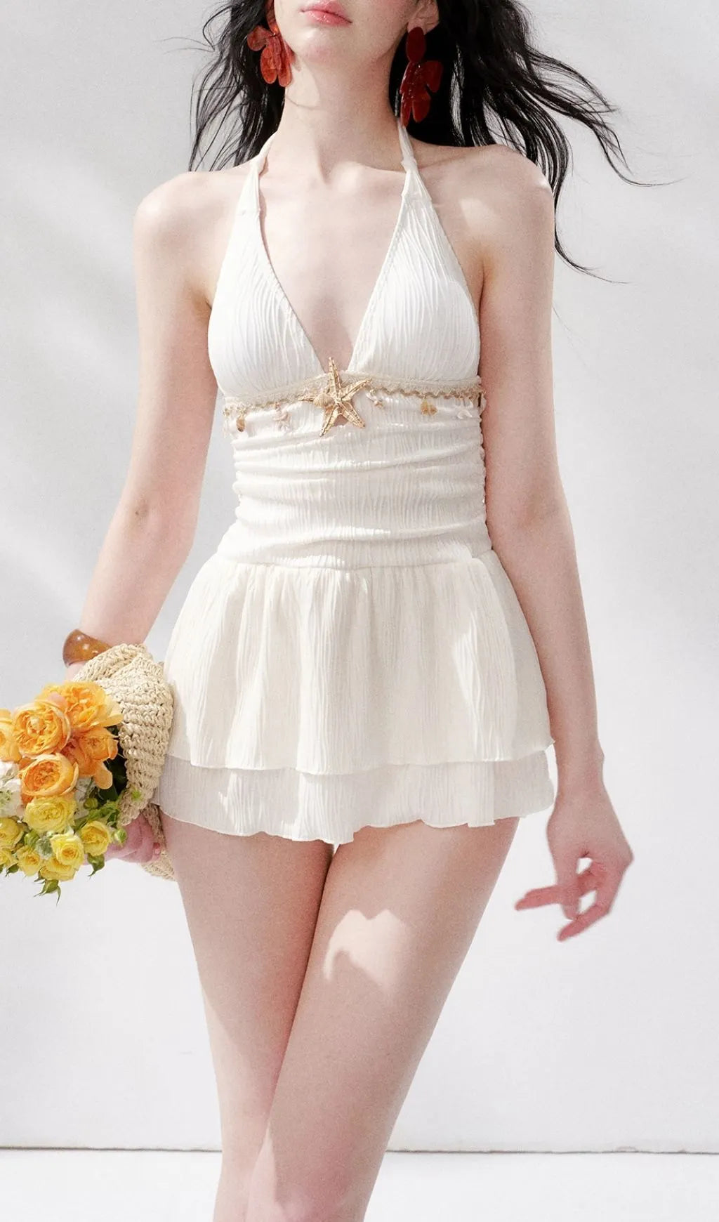 Leehi White Halter Beach Dress Flowering Girl