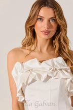 sylvia ruffle strapless top in white Flowering Girl