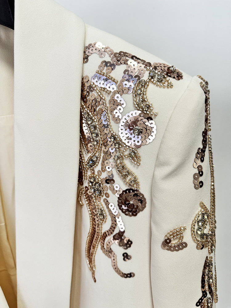 Beaded diamond-embellished skirt blazer in beige Flowering Girl