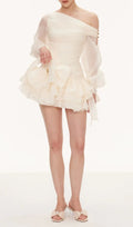 Kaija Bow Asymmetric Puffy Mini Dress Flowering Girl