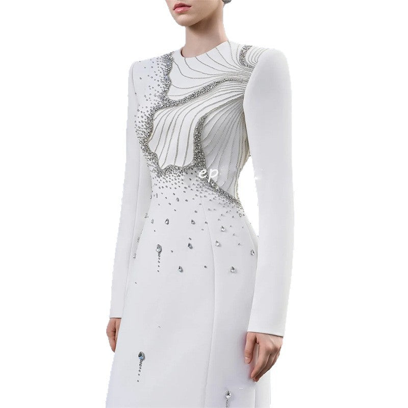 White Long Sleeve Embellished Maxi Dress Flowering Girl
