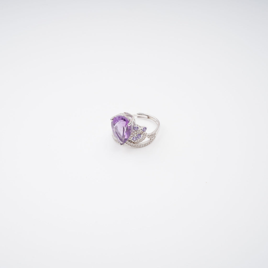 Eléonore Purple Pear Cut Gemstone Sterling Silver Adjustable Ring Flowering Girl