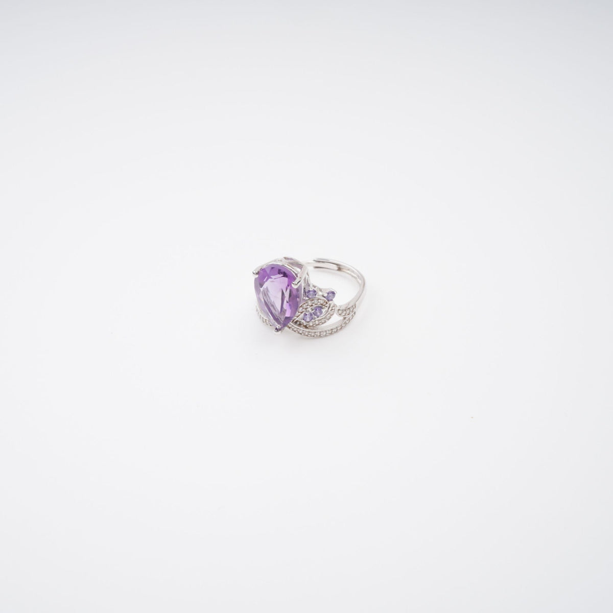 Eléonore Purple Pear Cut Gemstone Sterling Silver Adjustable Ring Flowering Girl