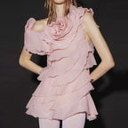 Shelyn Flower One Shoulder Ruffle Mini Dress - Pink Flowering Girl