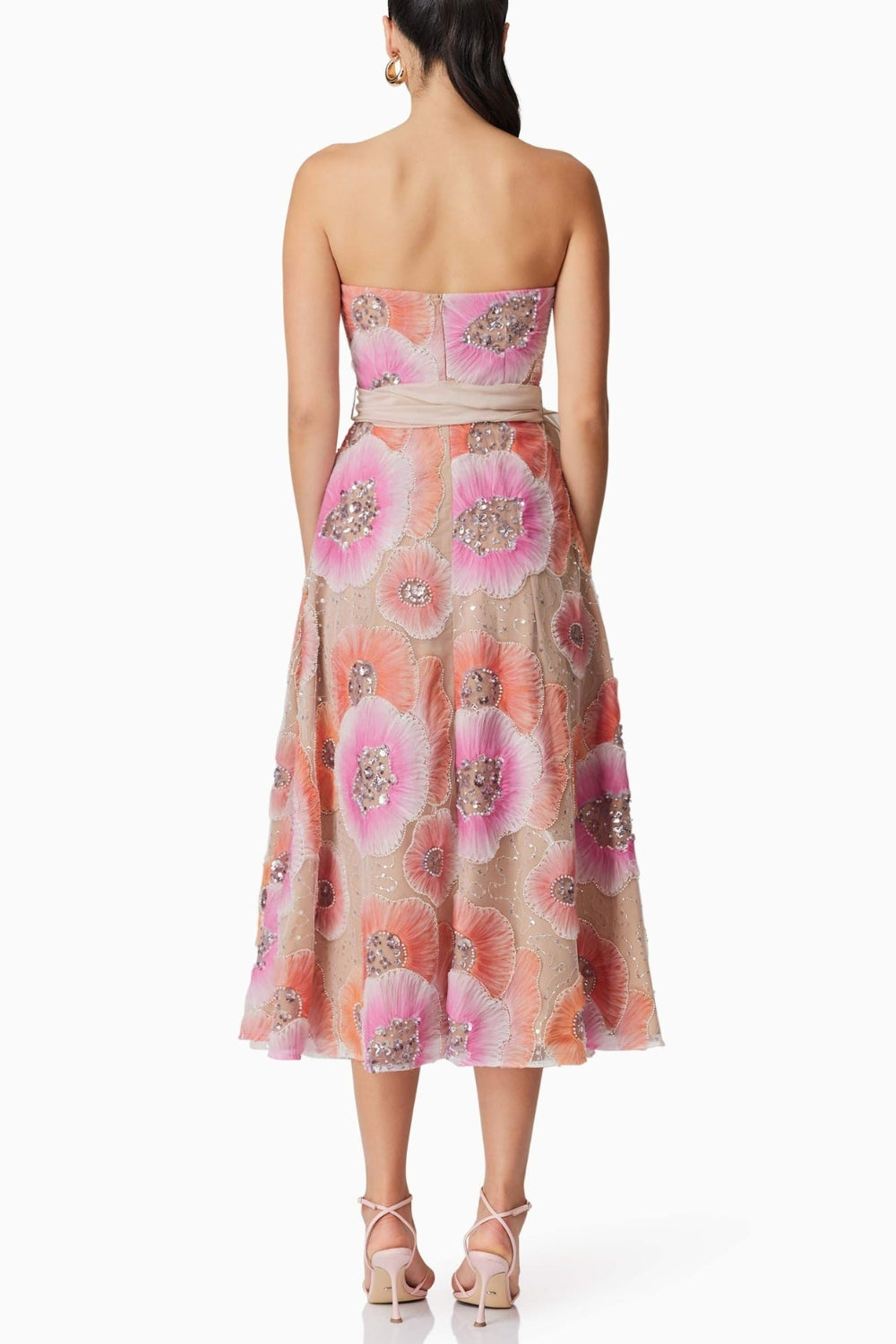 Strapless Flower Sequin Embellished Midi Dress Flowering Girl