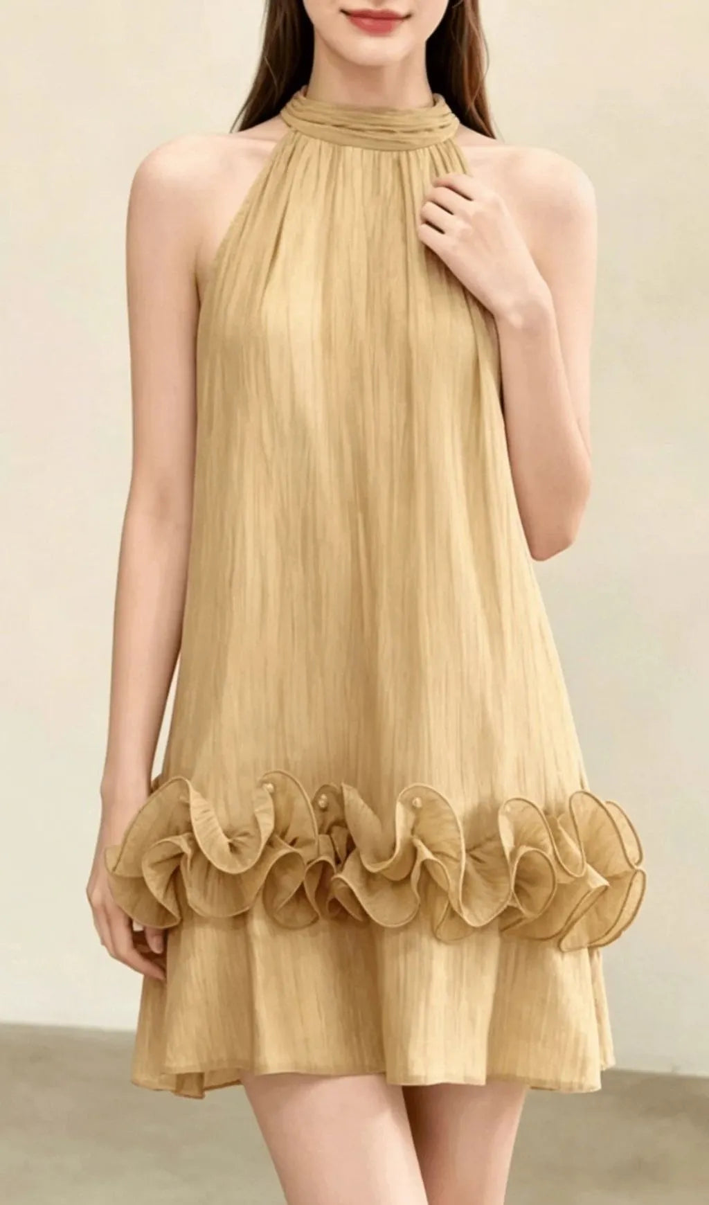 Kila Halter Ruffle Trimmed Mini Dress Flowering Girl