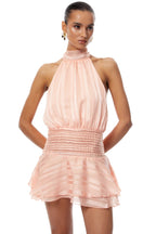 Jane Halterneck Pleated Chiffon Mini Dress In Pink Flowering Girl