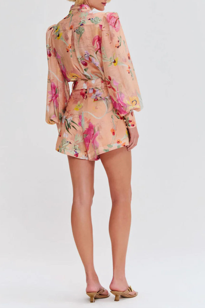 Orange Jenny Floral Printed Shirt Shorts Set Flowering Girl