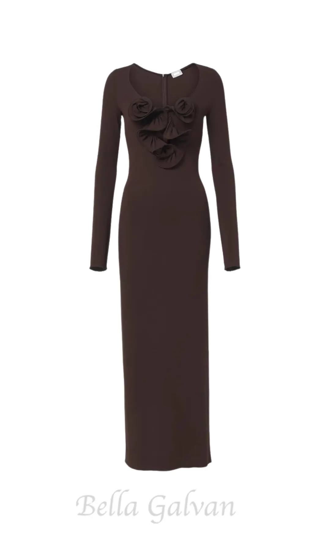 Floral-appliqué jersey maxi dress in brown Flowering Girl