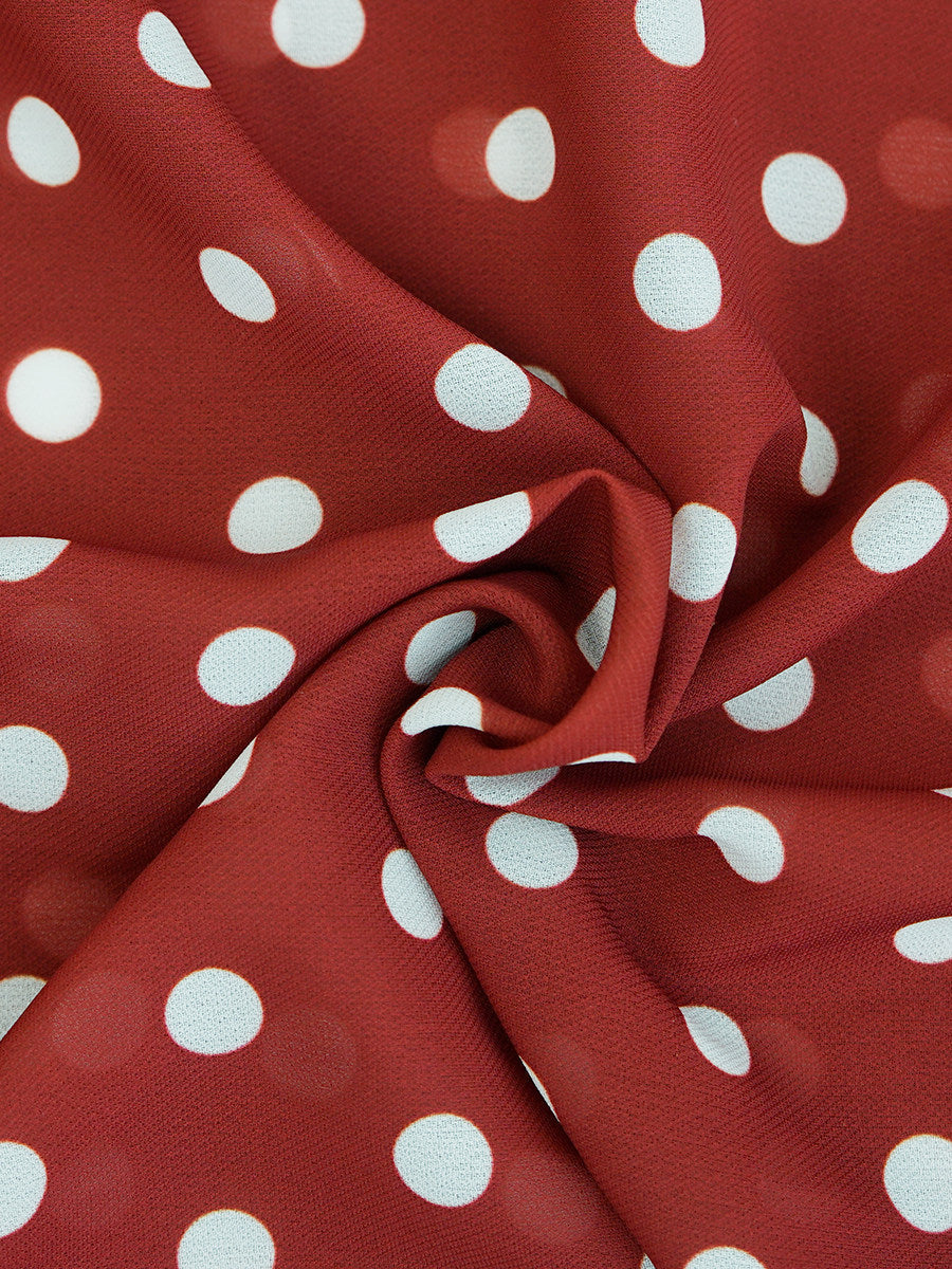 Red Long Sleeve Polka Dot Midi Dress Flowering Girl