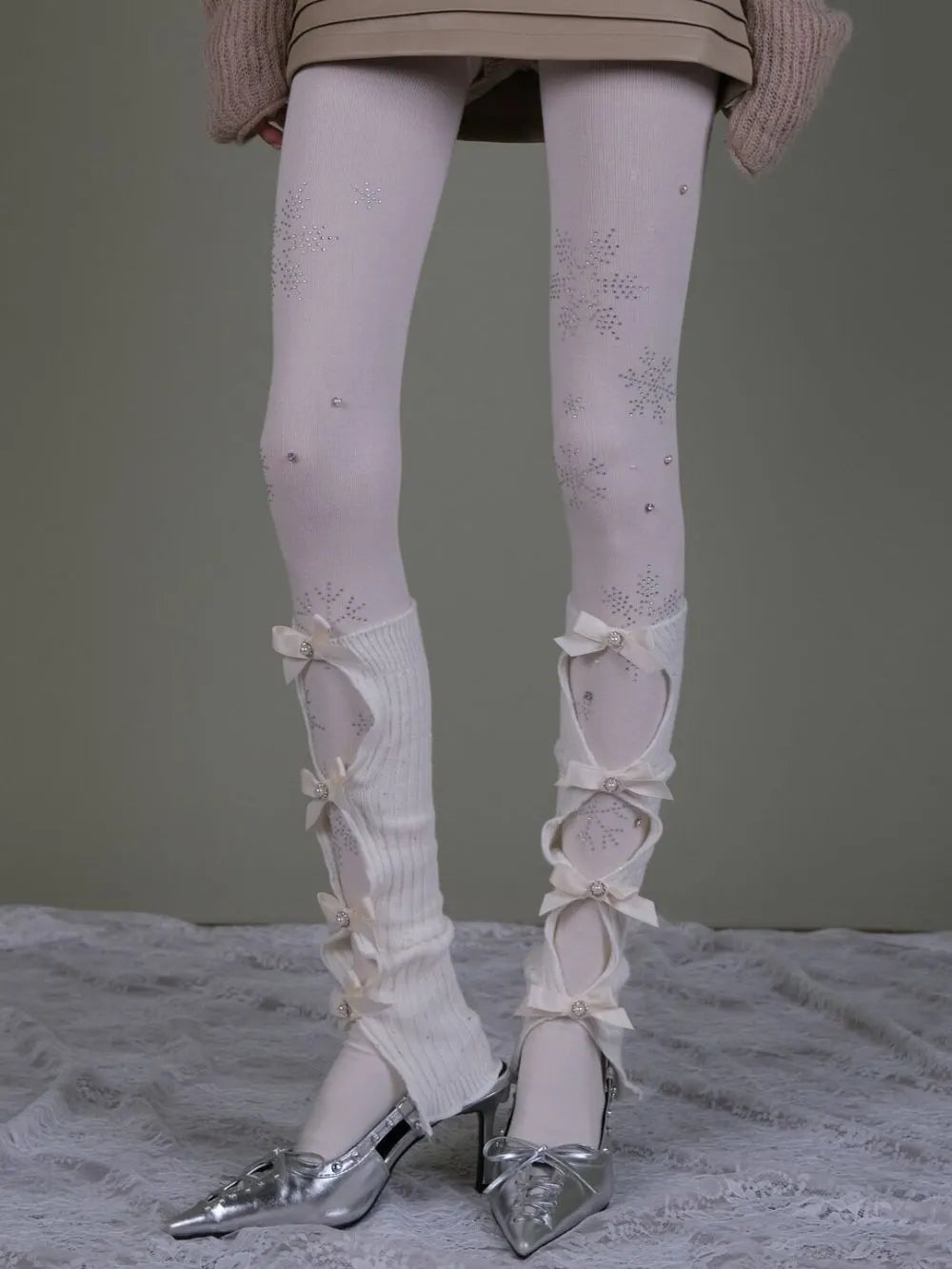 Marlo White Tights & Bow Socks Set Flowering Girl
