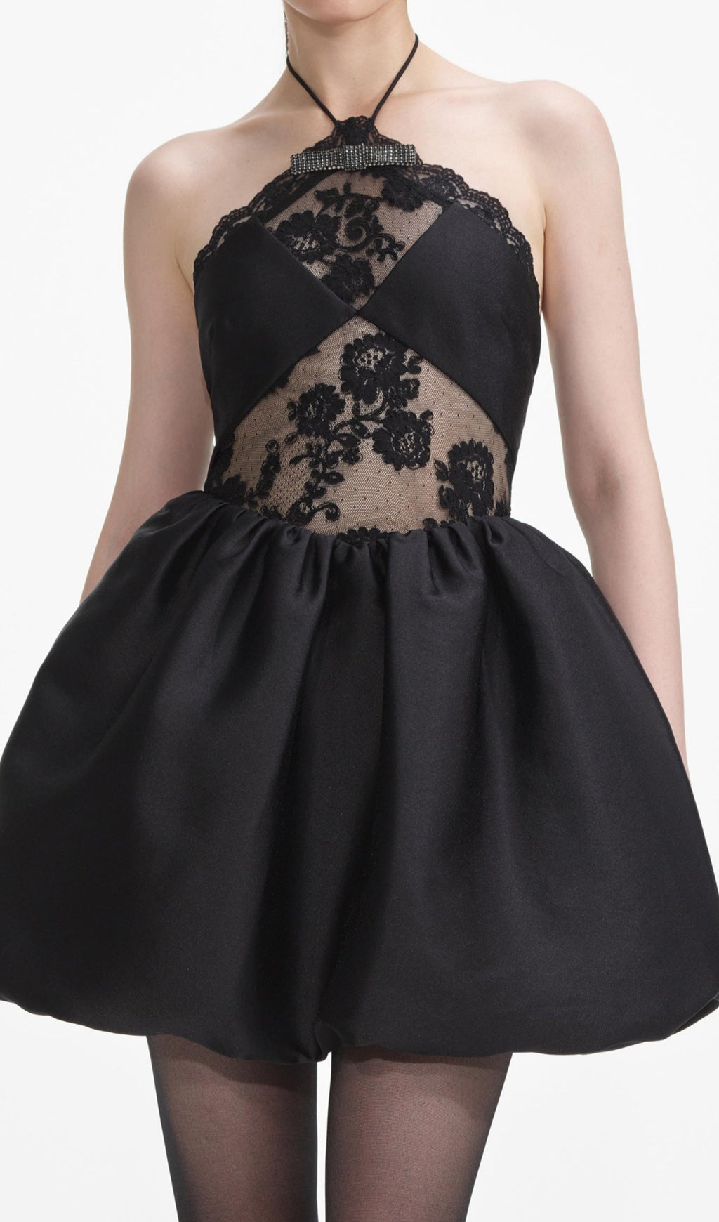 Black Taffeta Halterneck Mini Dress Flowering Girl