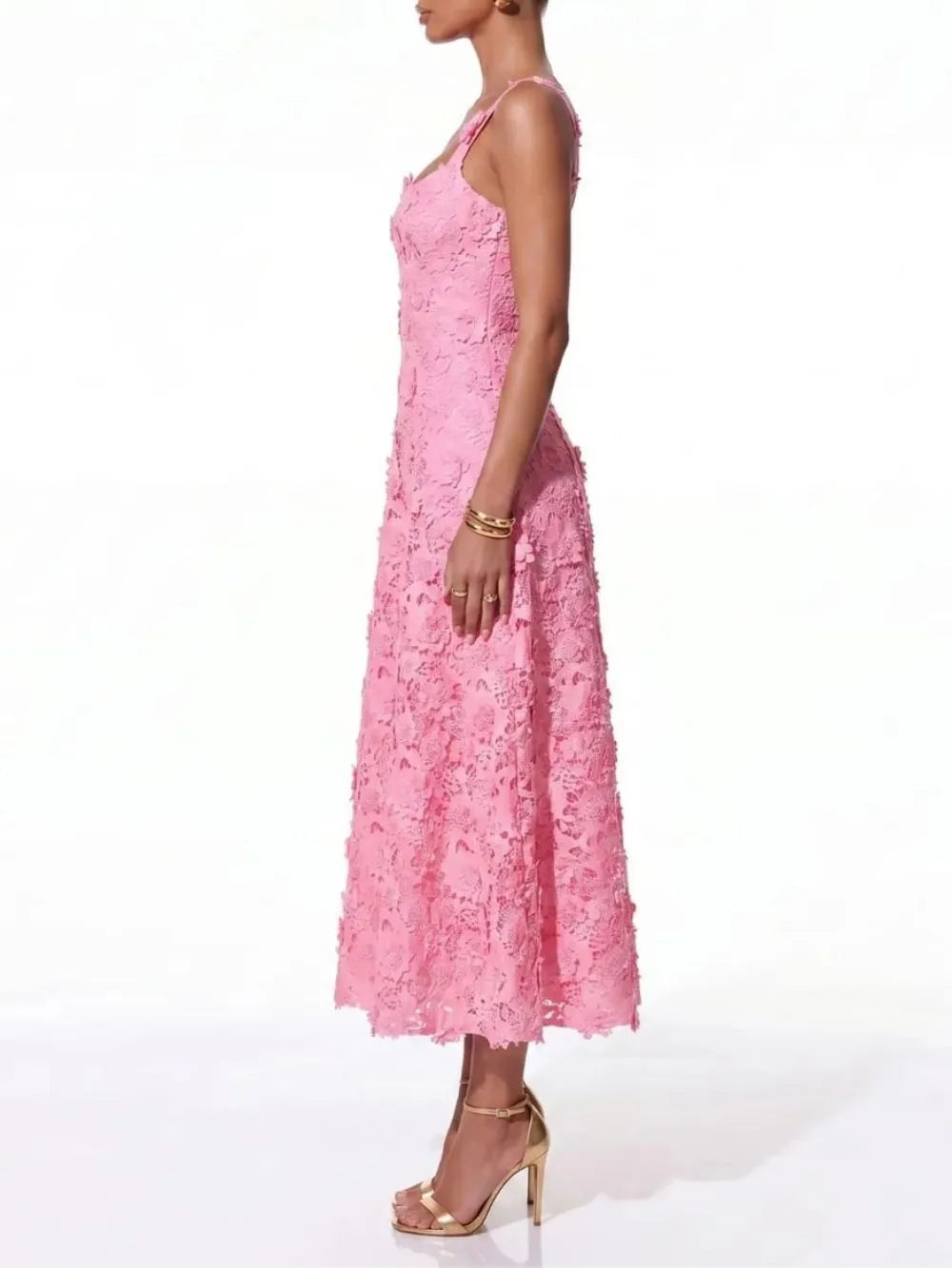 Triven Square Collar Flower Midi Dress Flowering Girl