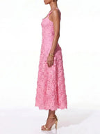 Triven Square Collar Flower Midi Dress Flowering Girl