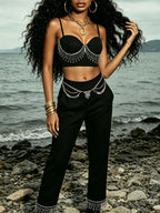 Makbule Black Diamante Two-Piece Set Flowering Girl