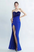Blue Sequin High Slit Maxi Dress Flowering Girl