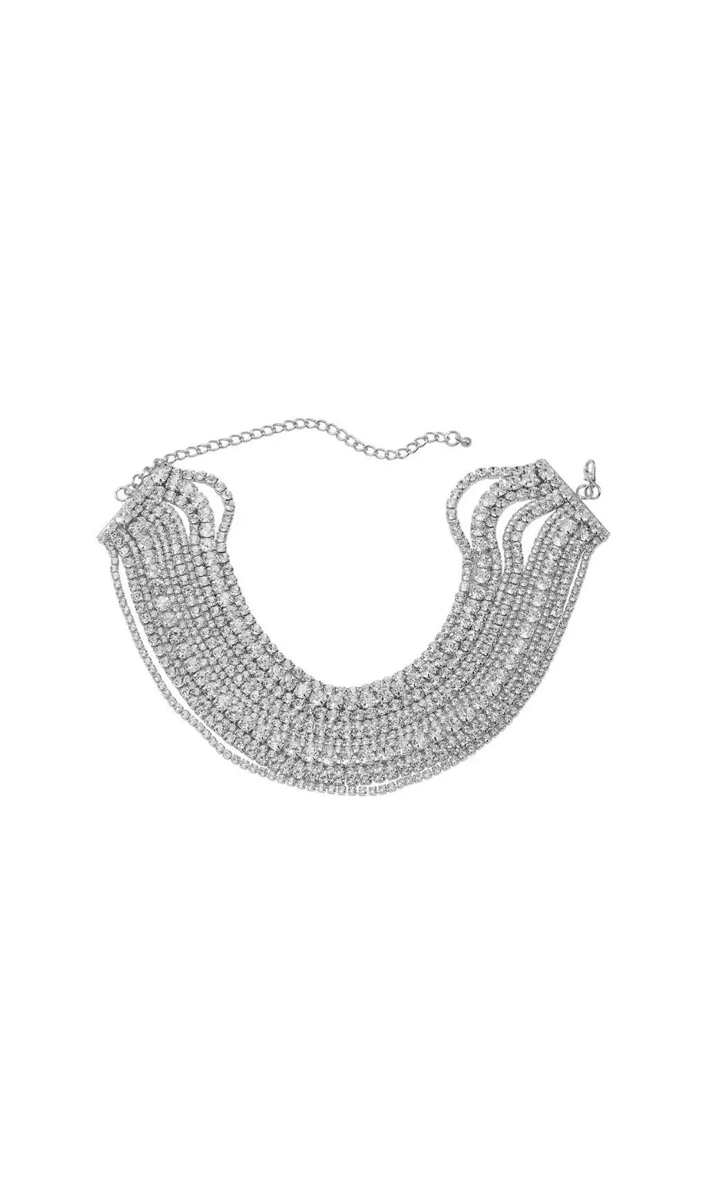 Jago Multi Layered Crystal Necklace In Silver Flowering Girl