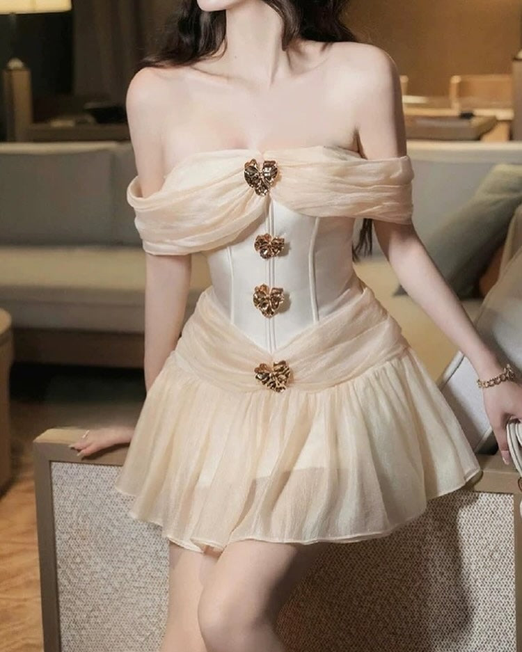 Emerald Fit And Flare Corset Waist Chiffon Mini Dress Flowering Girl