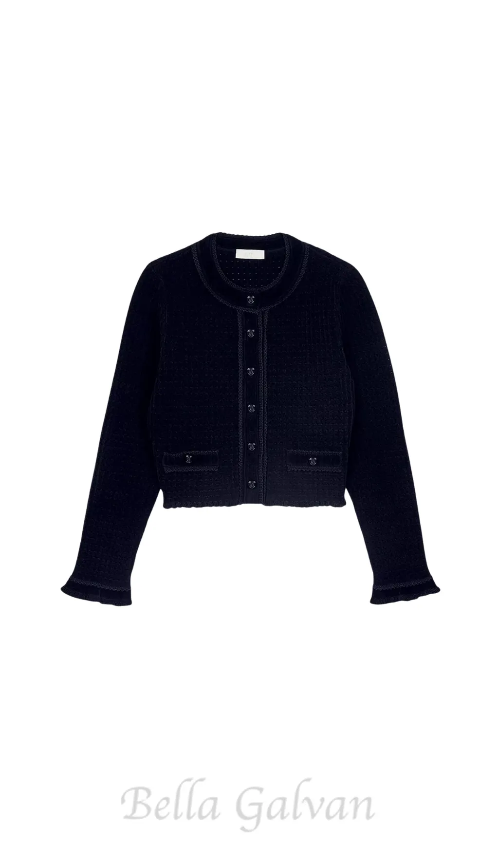 Velvet-texture cropped knitted cardigan in noir Flowering Girl