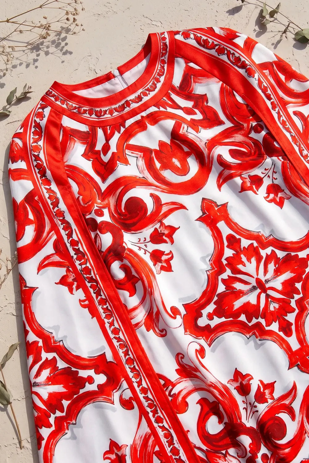 White Majolica Tile Print Cape Dress Flowering Girl