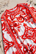 White Majolica Tile Print Cape Dress Flowering Girl