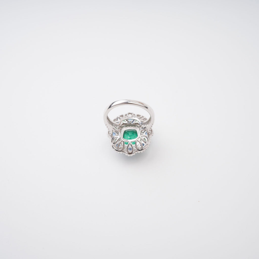 Clémence Green Emerald Cut Gemstone Sterling Silver Ring Flowering Girl