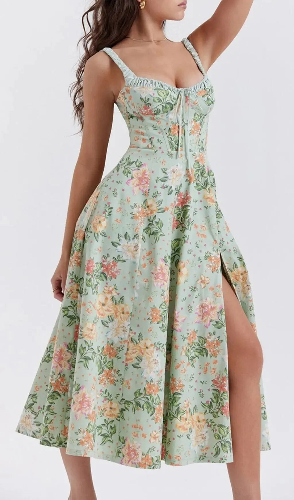 Light Jade Print Bustier Sundress Flowering Girl