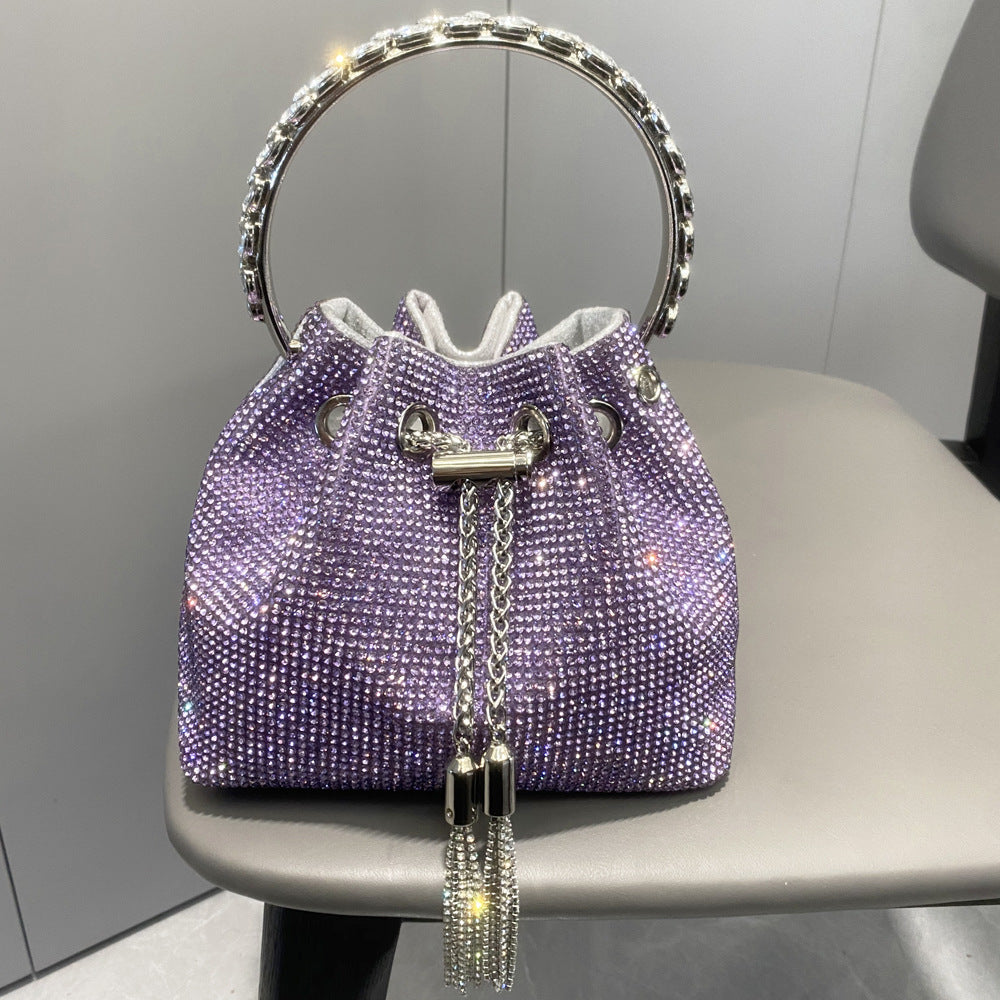 Crystal Embellished Bucket Bag In Purple Flowering Girl