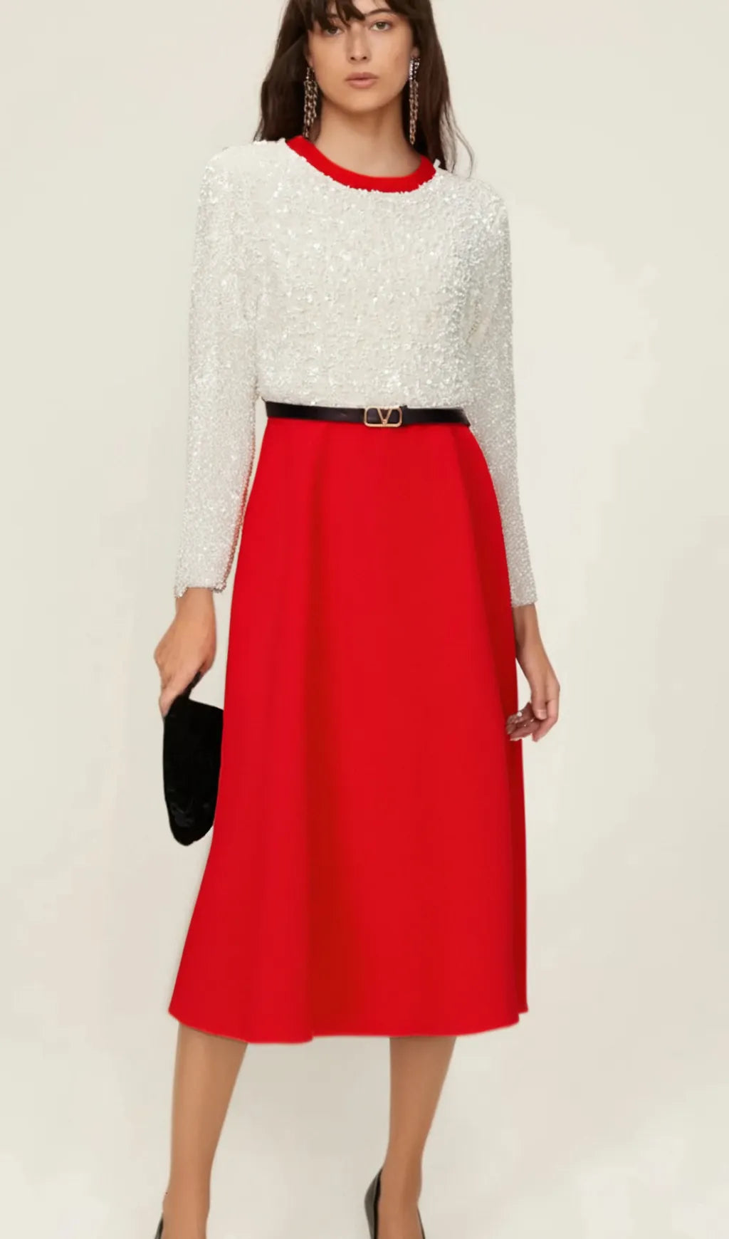 Chloé red long-sleeve sequined patchwork midi dress Flowering Girl