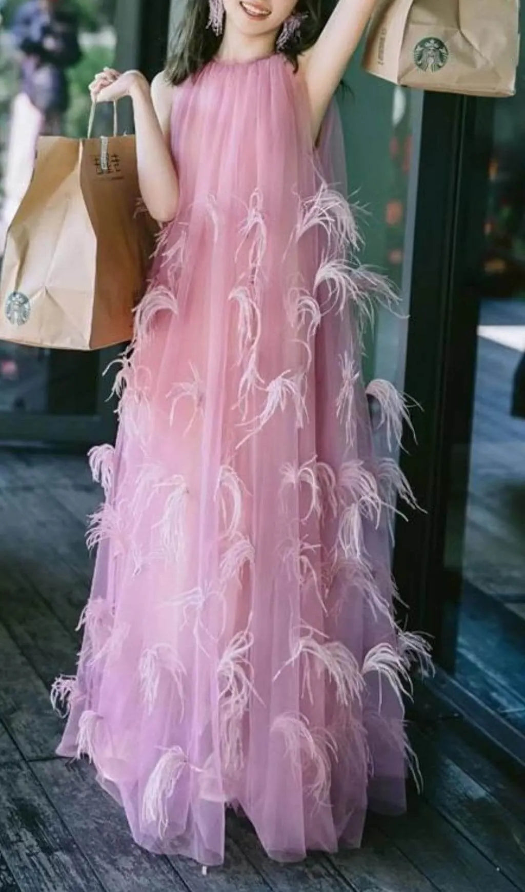 Bathsheba Feather Mesh Maxi Dress Flowering Girl