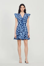 Floral Flutter Sleeve V-Neck Mini Dress Flowering Girl
