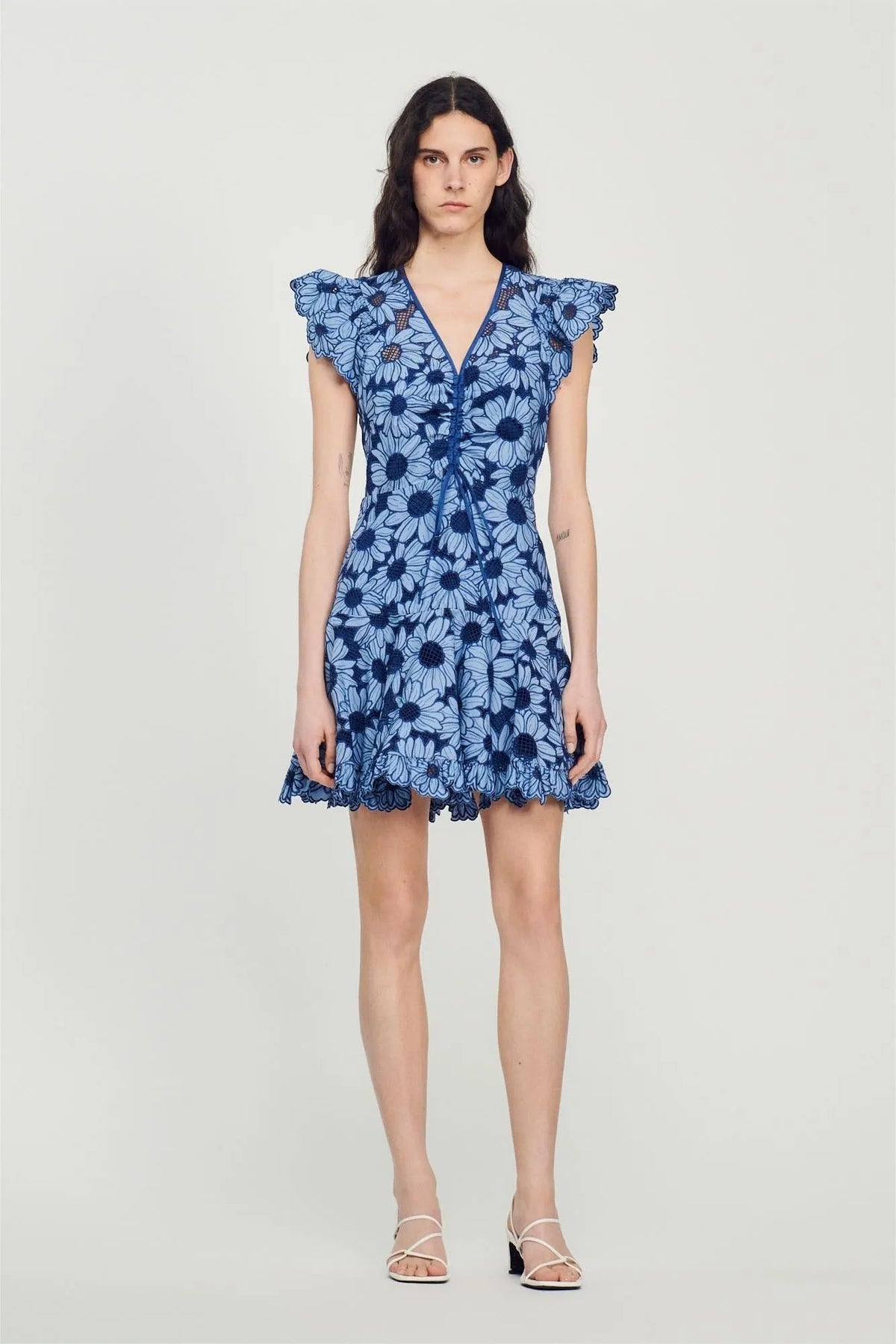 Floral Flutter Sleeve V-Neck Mini Dress Flowering Girl