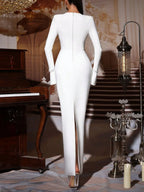 Meyer White Beaded Long Sleeve Maxi Dress Flowering Girl