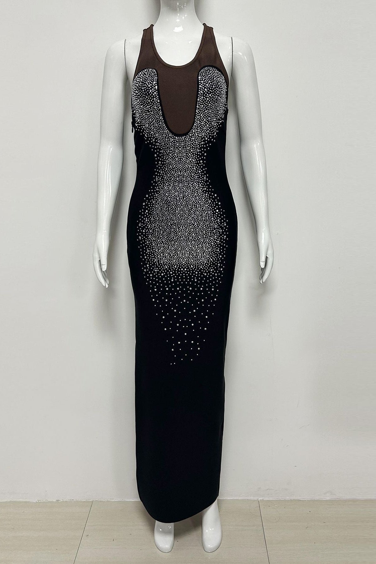 Black Matte Stretch Knit Column Maxi Dress Flowering Girl