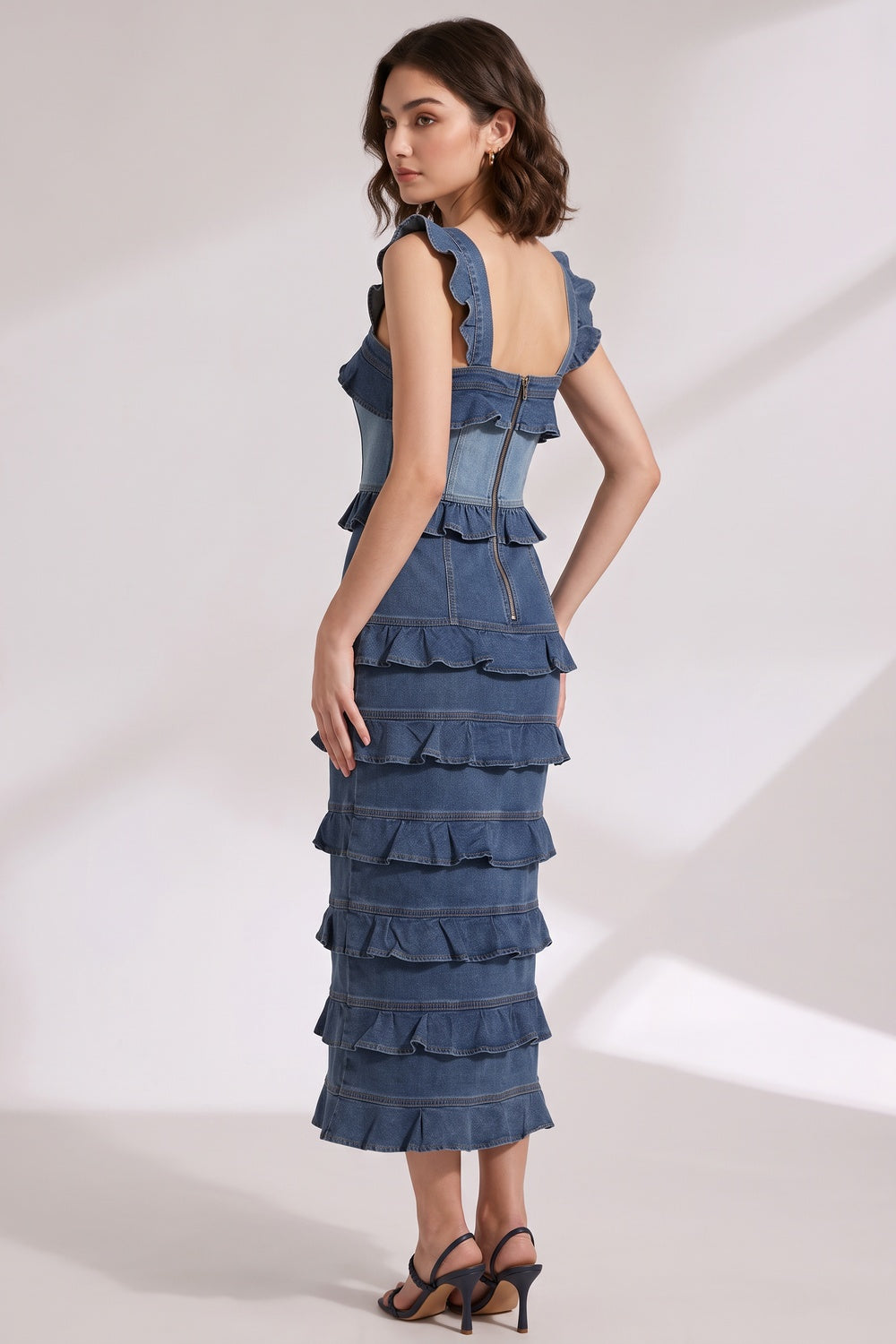 Medium Blue Denim Denim Sheath Dress Flowering Girl