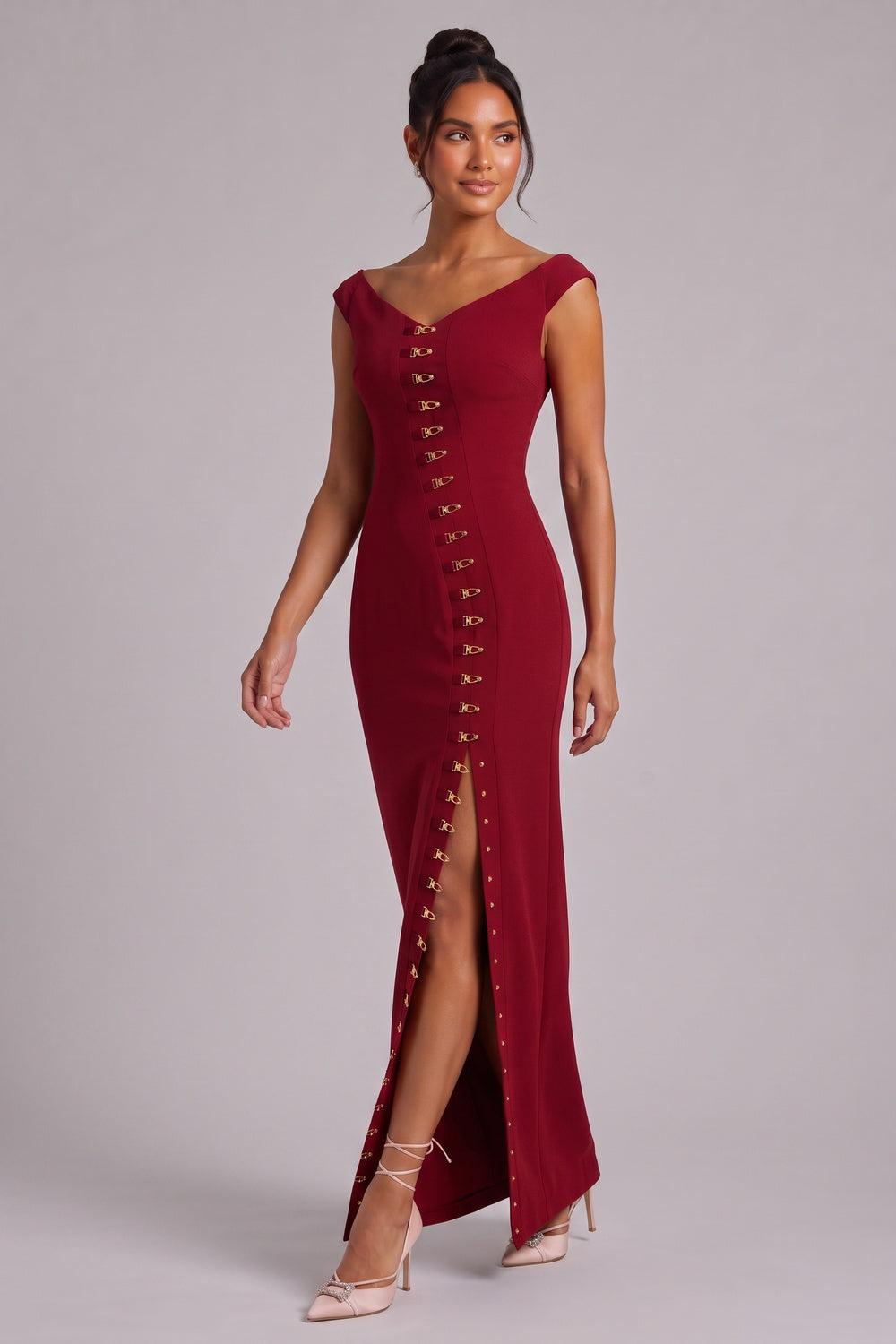 Burgundy Gold Hardware Maxi Dress Flowering Girl