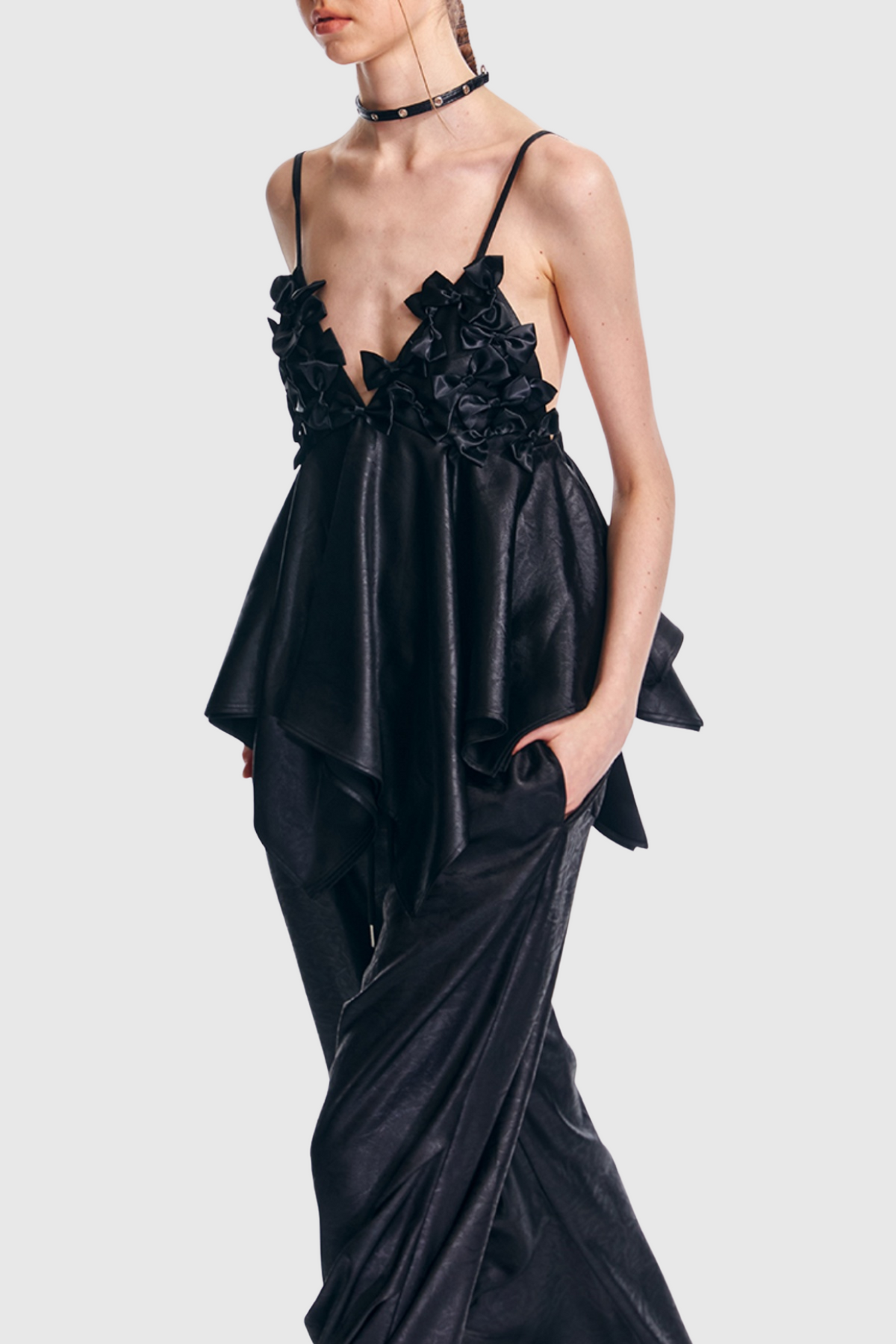 Calixto Bow Ruched Top - Black Flowering Girl