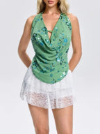 Feronia Cowl Neck Floral Sequin Top Flowering Girl