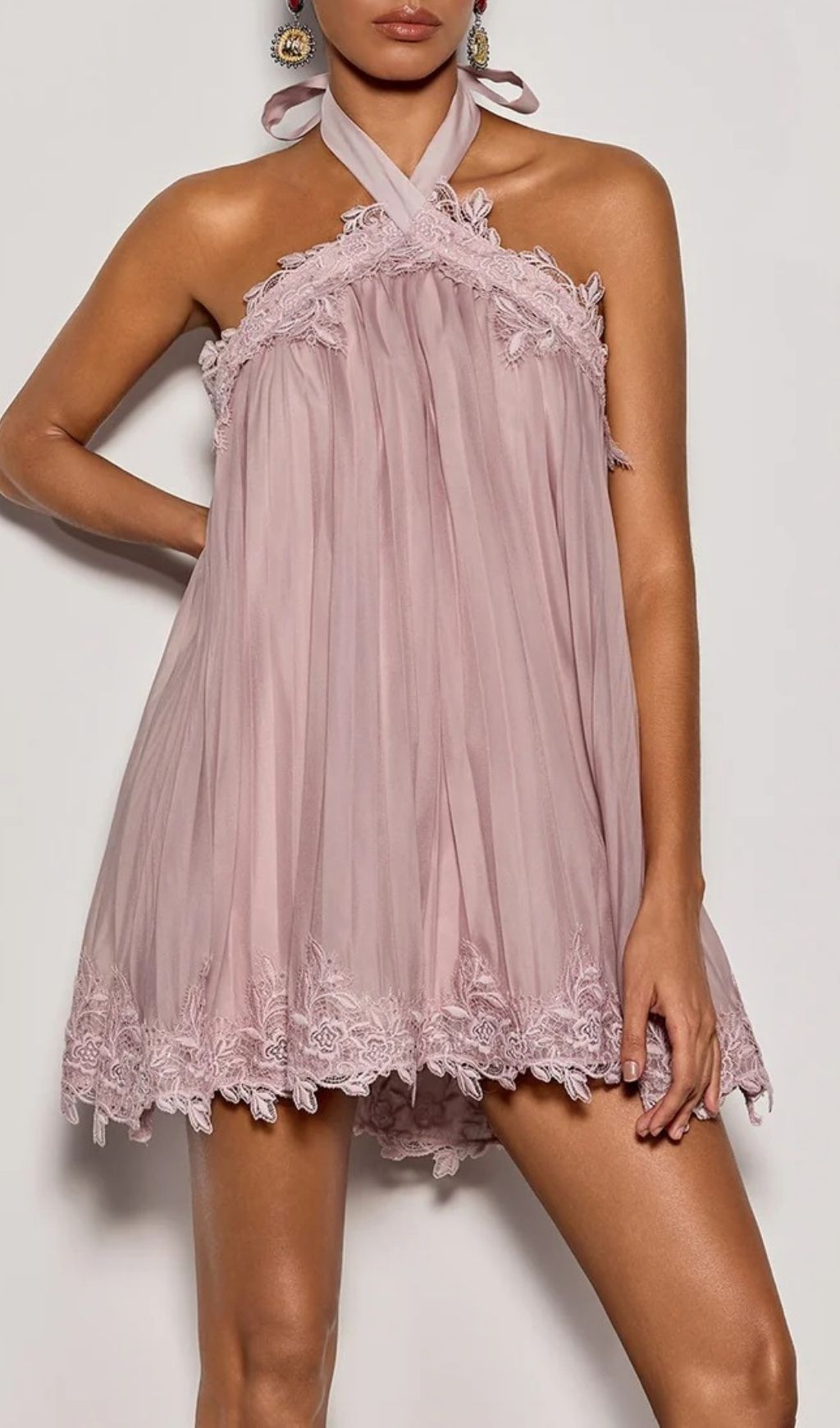 Falven Halterneck Lace Mini Dress Flowering Girl