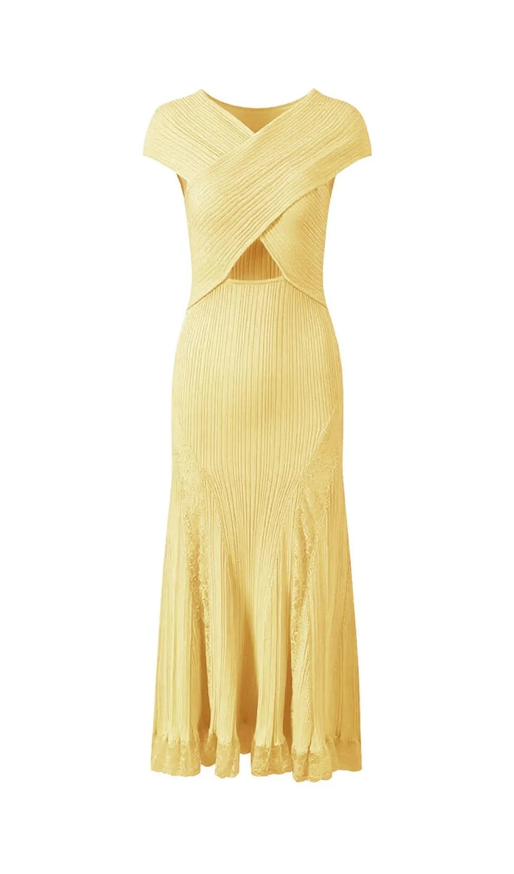 Kibibi Yellow Lace Knit Midi Dress Flowering Girl