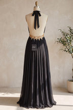 Black Chiffon A-Line Halter Evening Gown Flowering Girl