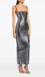 Kiyo Silver Strappy Sequin Bodycon Maxi Dress Flowering Girl