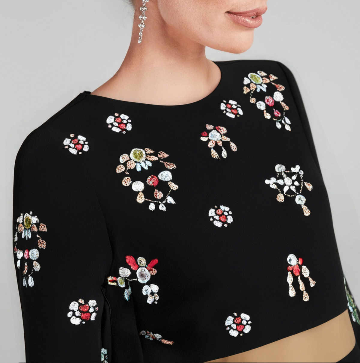 Black Rhinestone Embellished Skirt Set Flowering Girl