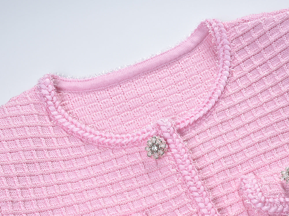Arwen Pink Sequin Textured Knit Suit Flowering Girl