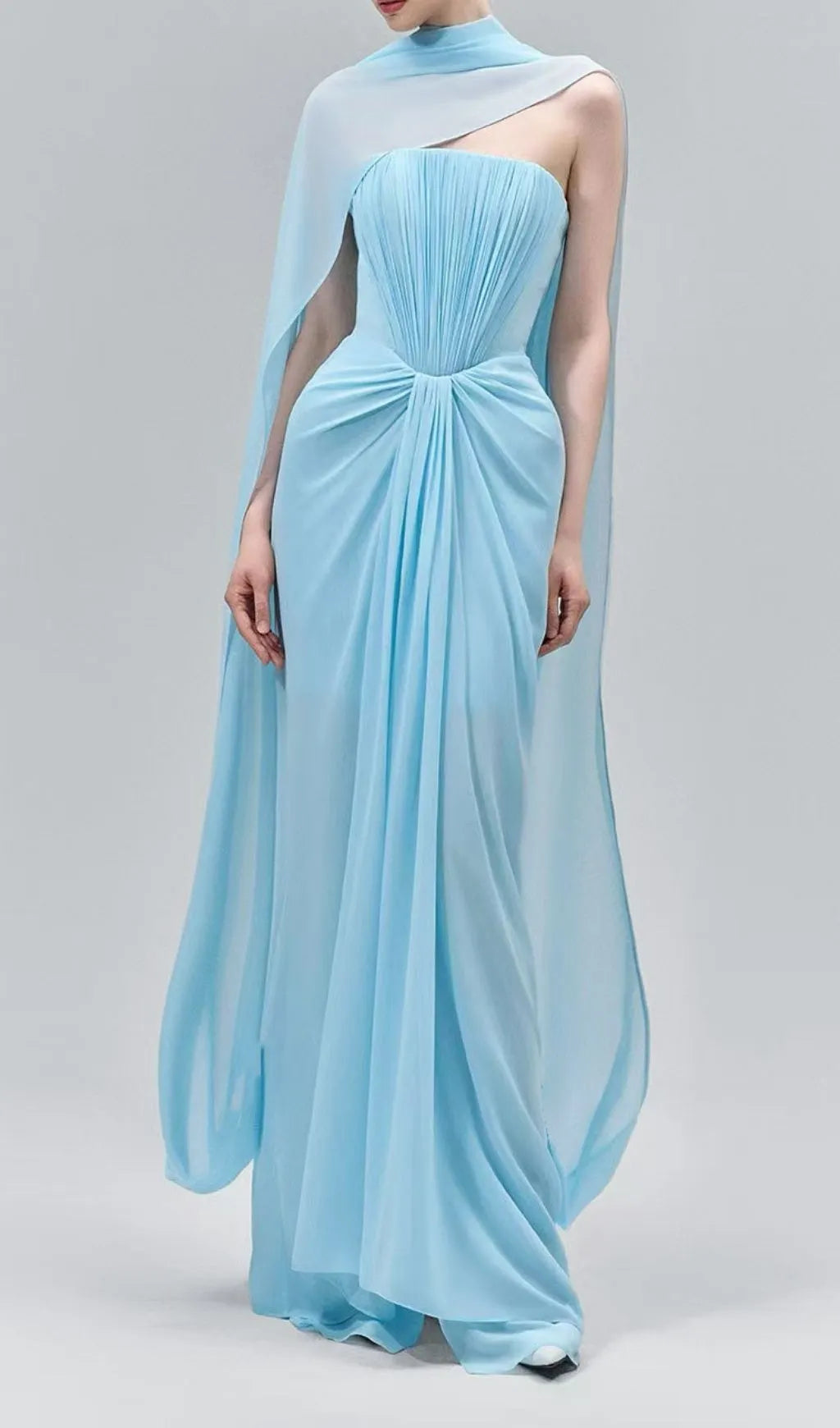 Kayley Strapless Pleated Maxi Dress With Shawl Flowering Girl