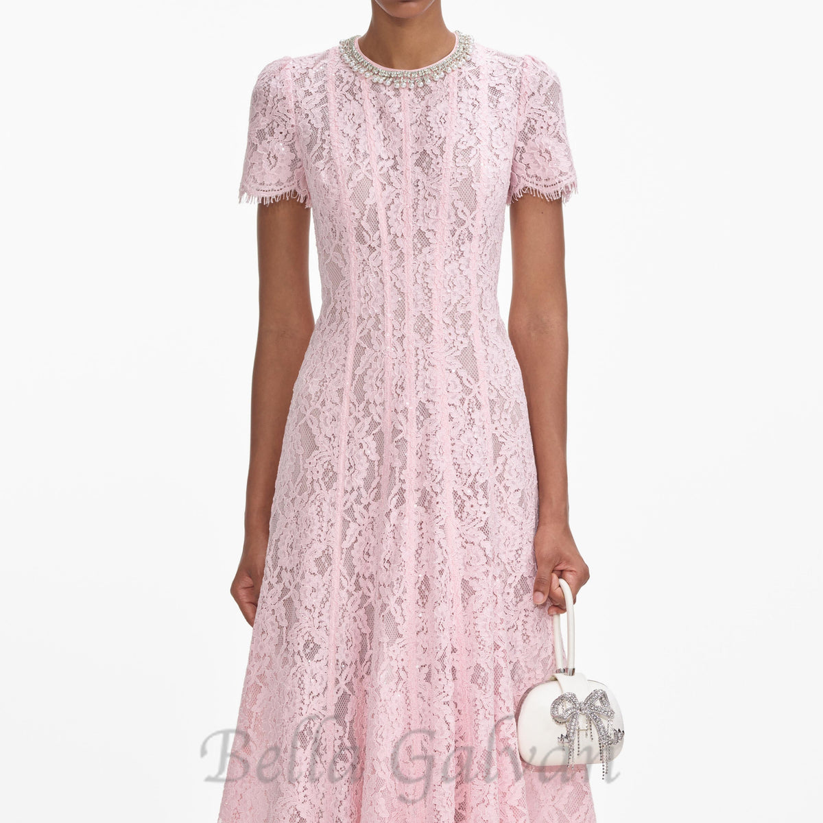 Sequin Floral Lace Midi Dress in pink Flowering Girl