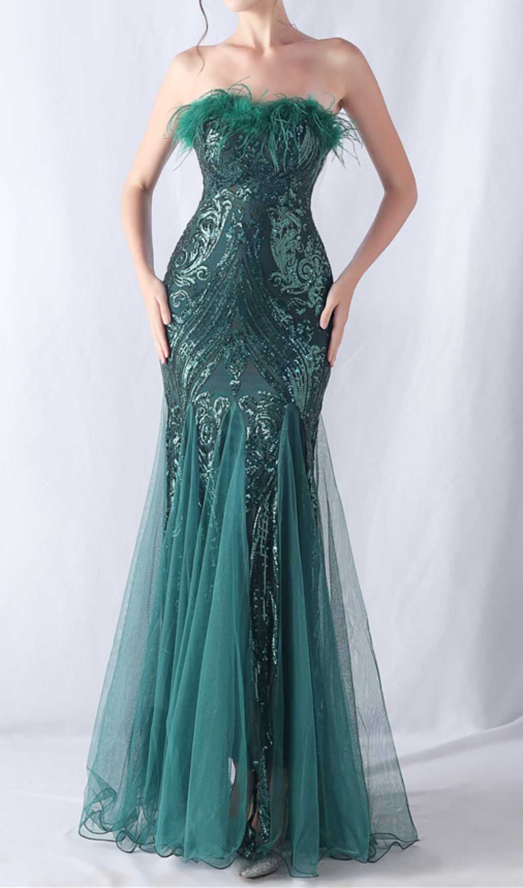 Choire Green Sequin Feather Maxi Dress Flowering Girl
