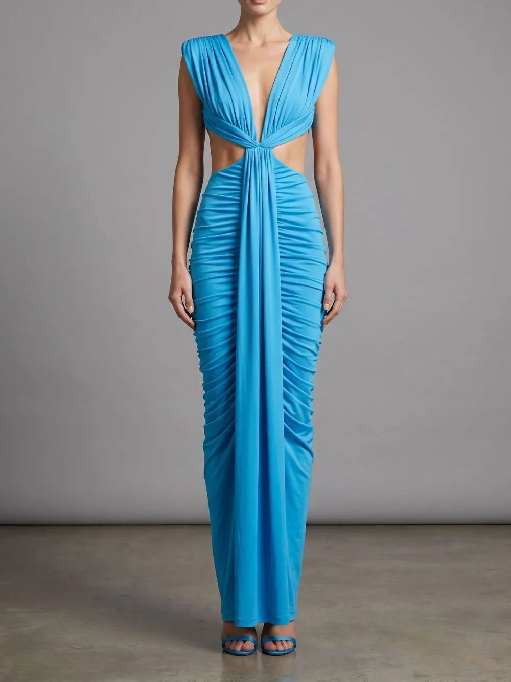 Mali Blue Ruched Cutout Maxi Dress Flowering Girl